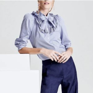 J. Crew x Thomas Mason Blue White Striped Pleated Blouse Women's Size 16